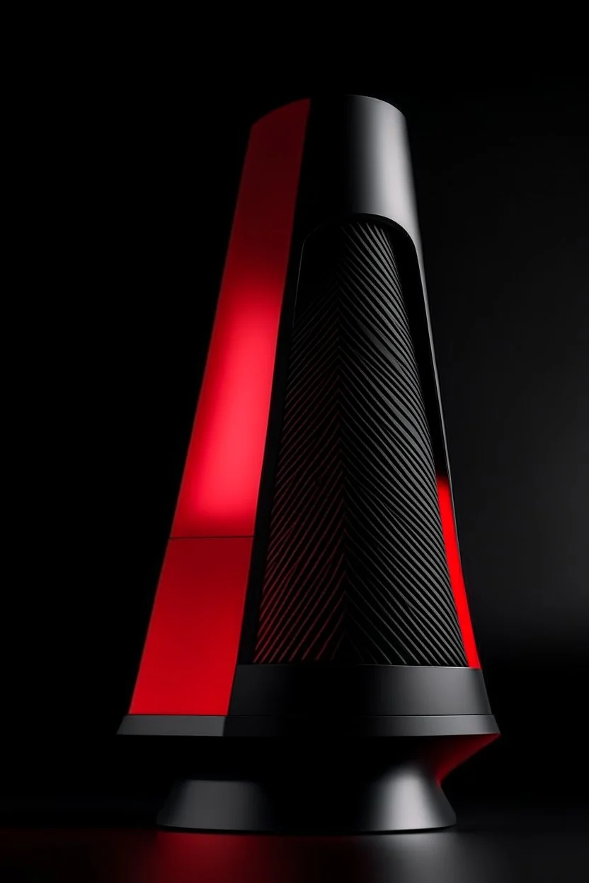 speaker, form inspired by taipei tower, architecture form, modern design style and black and red color