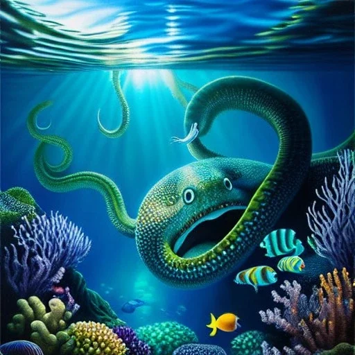 Ultra detailed fullbody Portrait in oil on canvas of underwater 'Kingdom of the Kraken',extremely detailed digital painting, extremely detailed face, crystal clear eyes, mystical colors ,perfectly centered image, perfect composition, rim light, beautiful lighting,masterpiece ,8k, stunning scene, raytracing, anatomically correct, in the style of KyuYong Eom and Steve Jung and robert e howard and Wizyakuza and Simon Bisley.