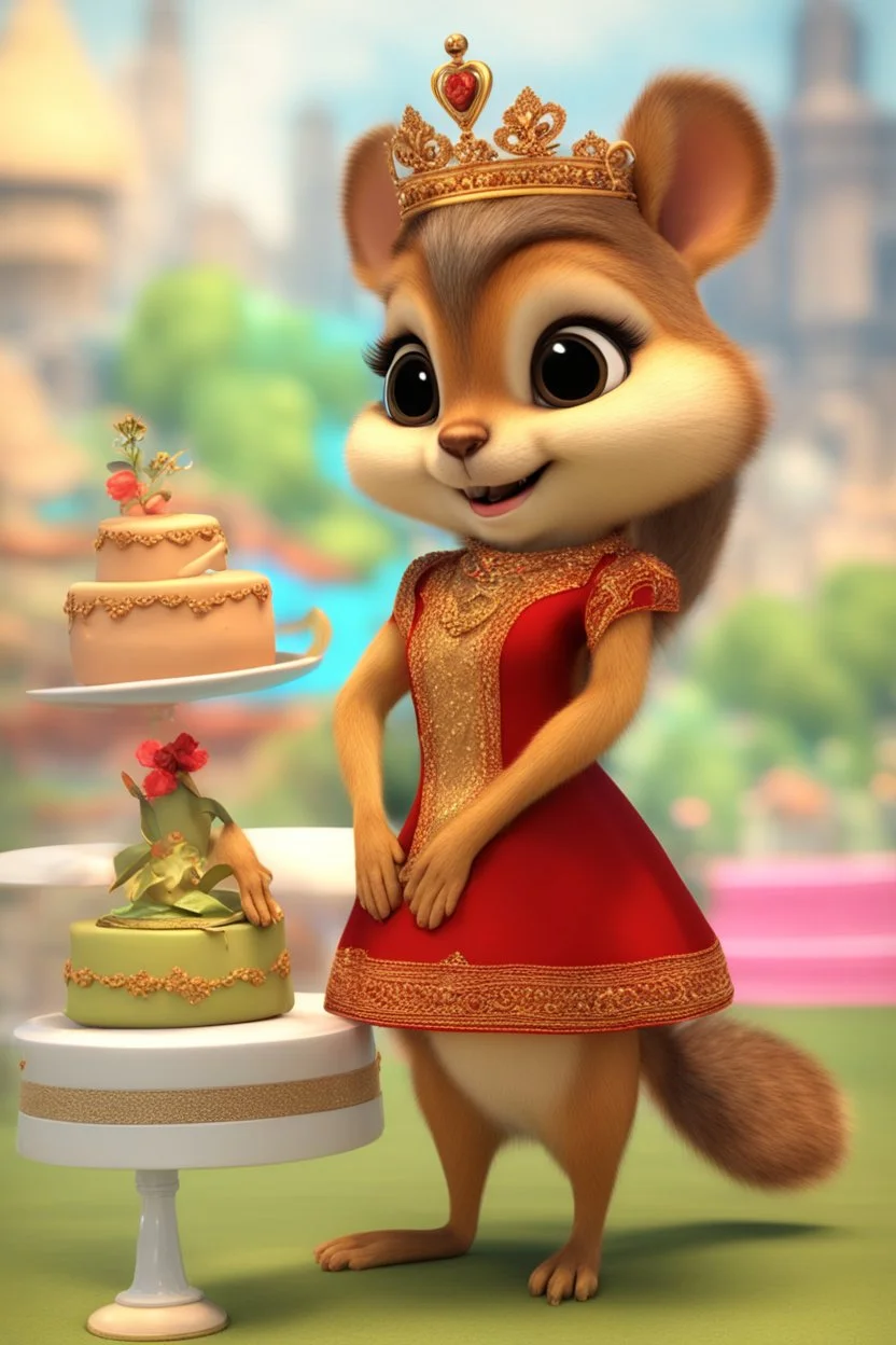 Cute 3d animated chipmunk, she is a model and beauty contest winner with banner and tiara