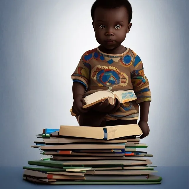 African American baby boy genius with books