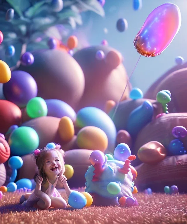 Ultra realistic speed room scene, wide angle view, childs playing with feather pillows, too happy, inflatable monsters, circus dress style, feather color, free jumping, many trinkets, hair monster, many jelly beans, balls, color smoke, smile, extreme, wind, soft color, highly detailed, unreal engine 5, ray tracing, RTX, lumen lighting, ultra detail, volumetric lighting, 3d, finely drawn, high definition.