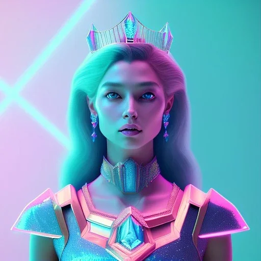 A portrait of a crystalised queen, atmospheric, realistic, unreal engine, cinematic lighting, octane render, transoarent, pink turquoise light