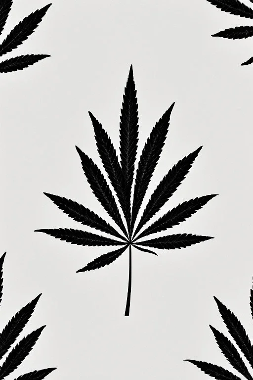 Pencil sketch of a marijuana leaf on lined paper, black and white, pattern