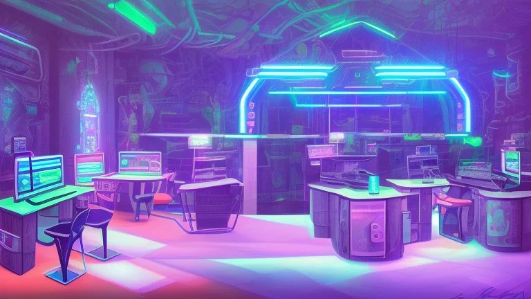 cybercafe with neon lights