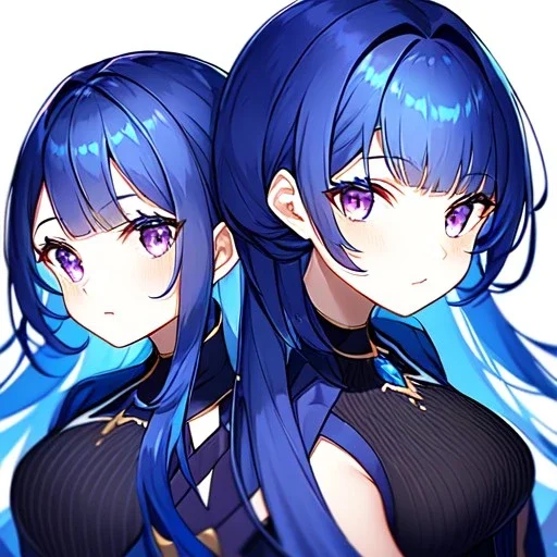 Girl, blue hair, Purple eyes, dark mori, twins