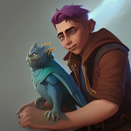 Portrait of a wizard kid with his pet gargoyle by Nick Harris