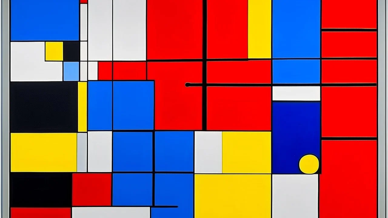 Conceptual art piece, abstract interpretation of the line of domesticity, using geometric shapes and bold colors, by Piet Mondrian and Kazimir Malevich, minimalism style