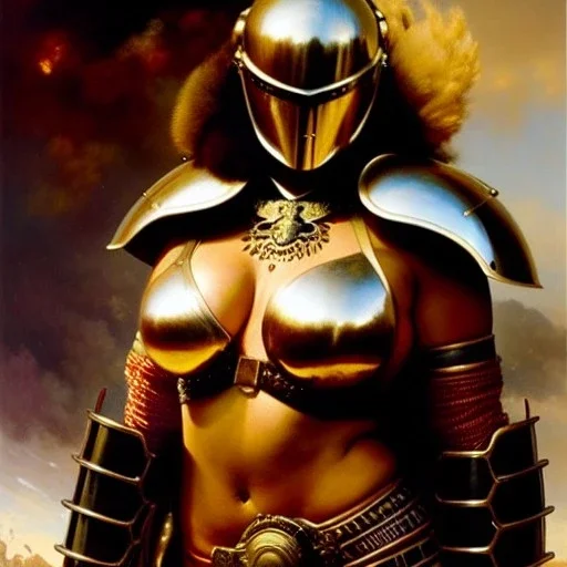 portrait ' Sexy Extra busty Power Girl naked ',ancient metal armor and Helmet ,painting by gaston bussiere, greg rutkowski, yoji shinkawa, yoshitaka amano, tsutomu nihei, donato giancola, tim hildebrandt, oil on canvas, cinematic composition, extreme detail,fit full head inside picture,16k