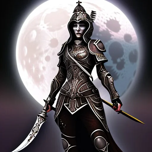 lady warrior top with blade under the Moon