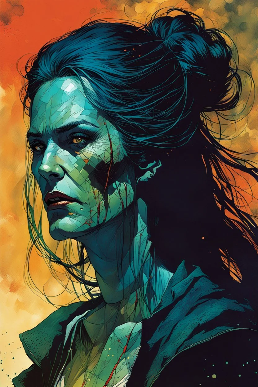 create an imaginative print illustration of an ethereal, otherworldly gaunt and withered ancient Romanian female Strigol vampire , in the comic book art style of Bill Sienkiewicz, Mike Mignola, and Jean Giraud Moebius, with highly detailed feminine facial features