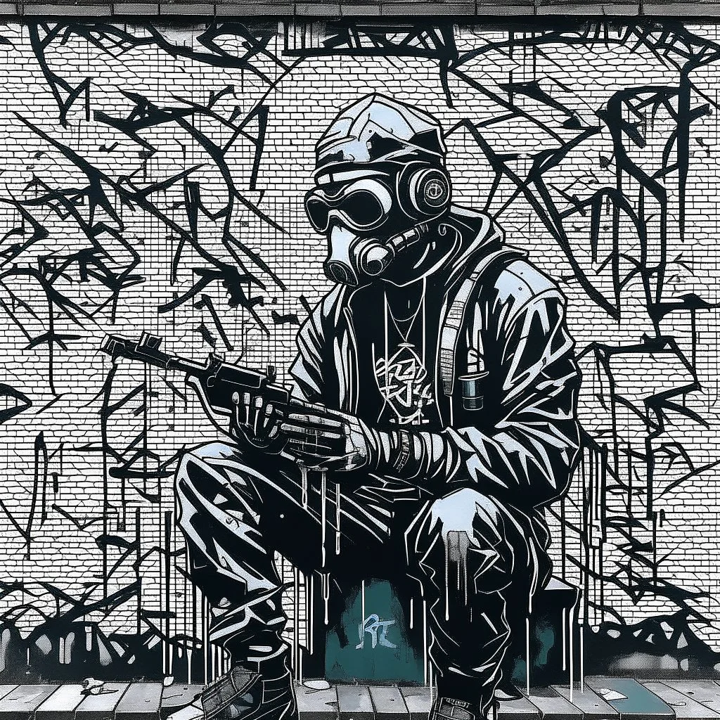 dramatic cyberpunk graffiti art mural on wall depicting Anarchic Blackout, concept art, by Banksy, by Aeron Alfrey, gritty, ultra detailed.