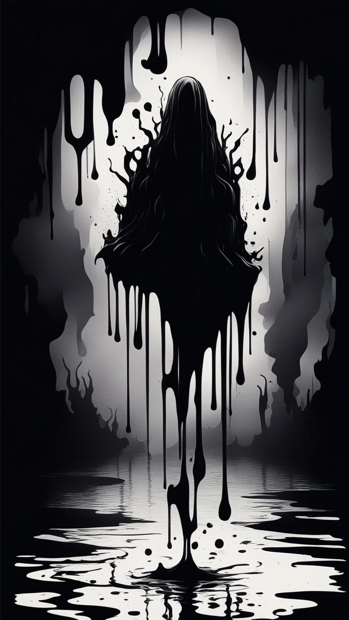 When The Darkness Comes in ink dripping art style ,