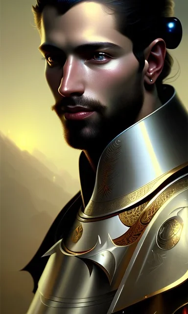 An Arab knight man , head and shoulders portrait, 8k resolution concept art portrait by Greg Rutkowski, Artgerm, WLOP, Alphonse Mucha dynamic lighting hyperdetailed intricately detailed