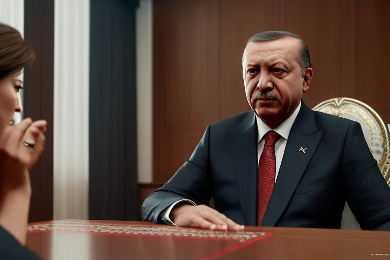 Recep Tayyip Erdogan with Liv Tylor for hair, closed eyes, rtx, reflection, 8k, glow, winning photography, caustics