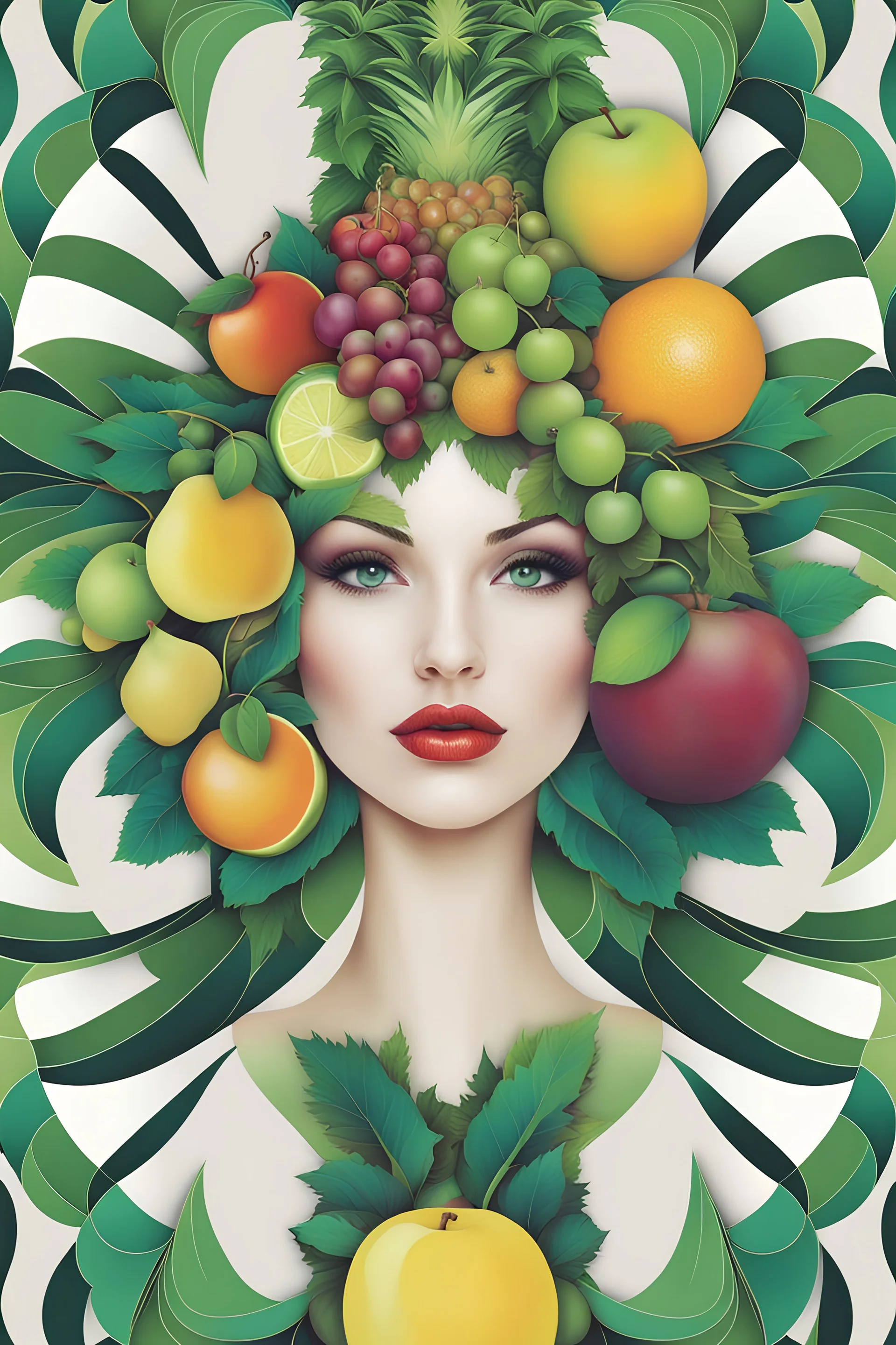 Facing front Face women in fruits Fractals Psychedelic