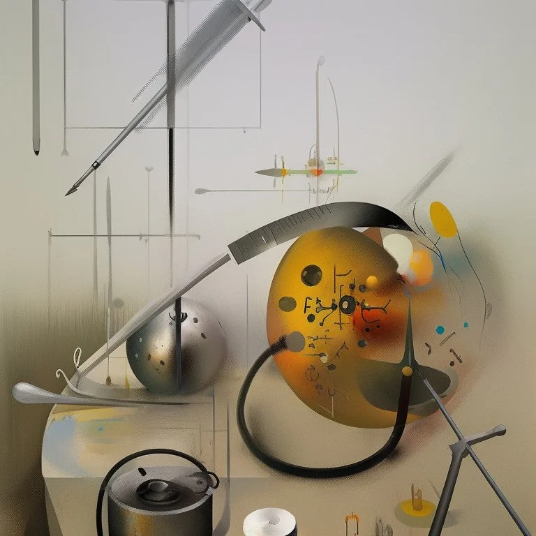 Soap Bubble,complex surgical instruments mixed with musicial instruments,minimalism,Painting By Adrian Ghenie, Rene Magritte, Basquiat ,Salvador Dali, Lucian Freud, Jan Van Eyck