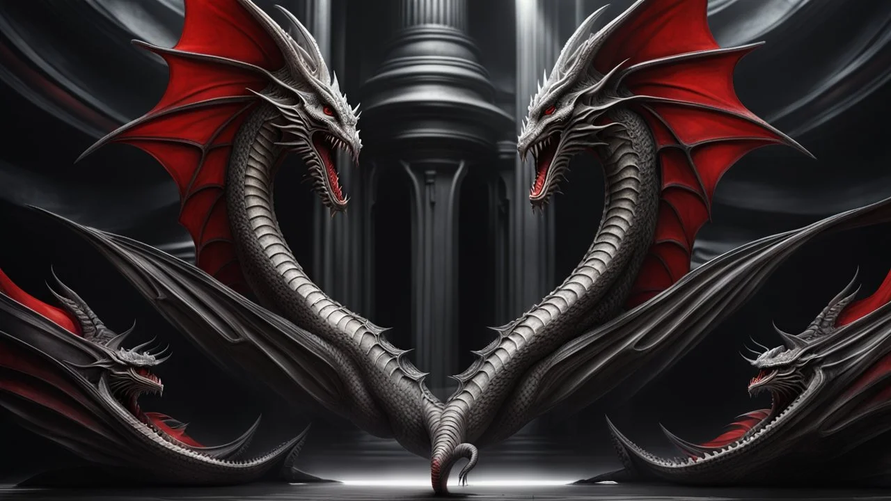 she is a dragon and he is a demon. h. r. giger. the naked truth. alive and dead. white and red. smoke and fire. fantasy concept art, exquisite realism, a masterpiece, dynamic lighting, hyperdetailed, intricately detailed, deep color, Unreal Engine, volumetric lighting , Epic cinematic brilliant stunning intricate meticulously detailed dramatic atmospheric maximal,