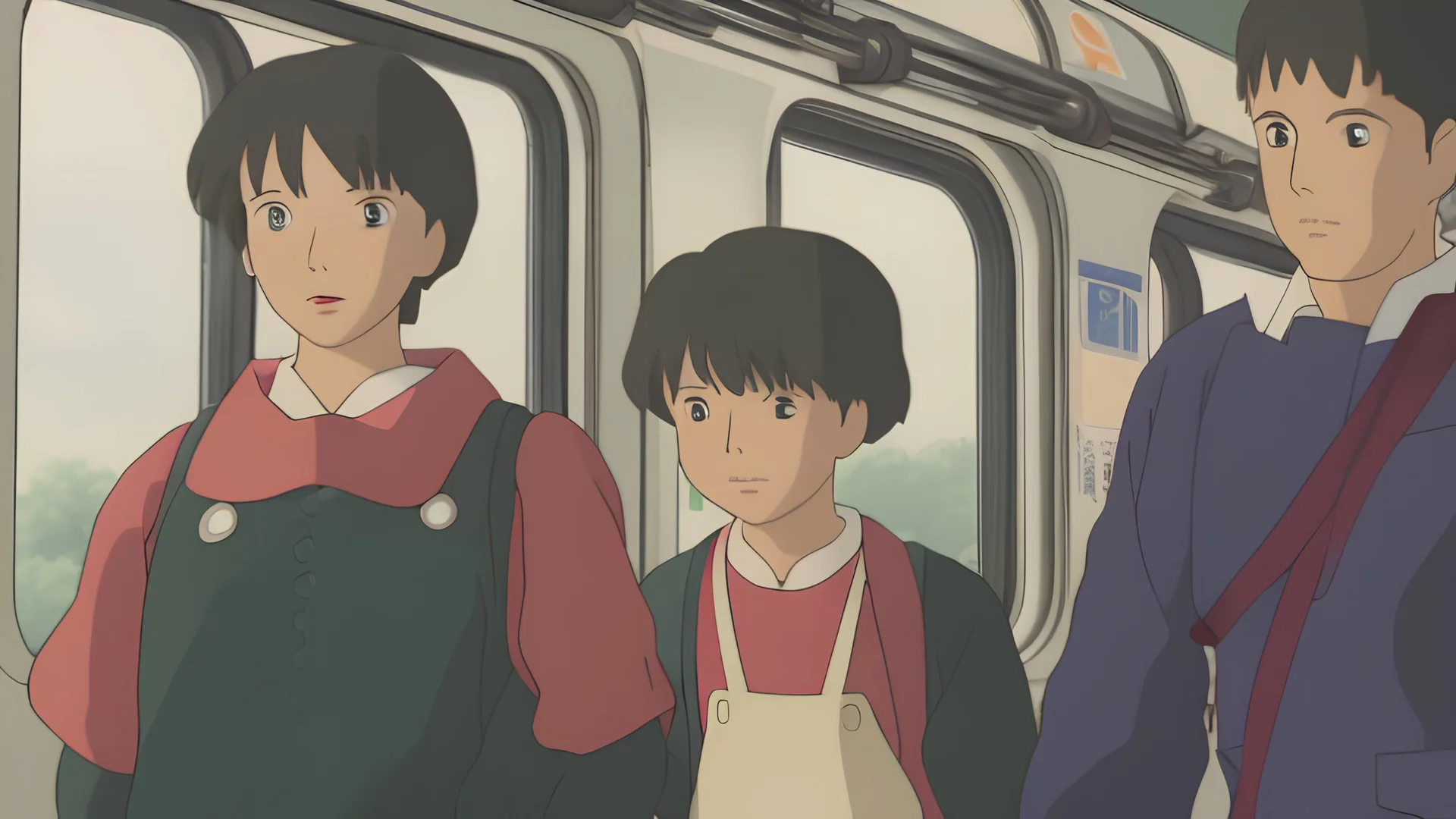 a girl and her little brother standing on a crowded train