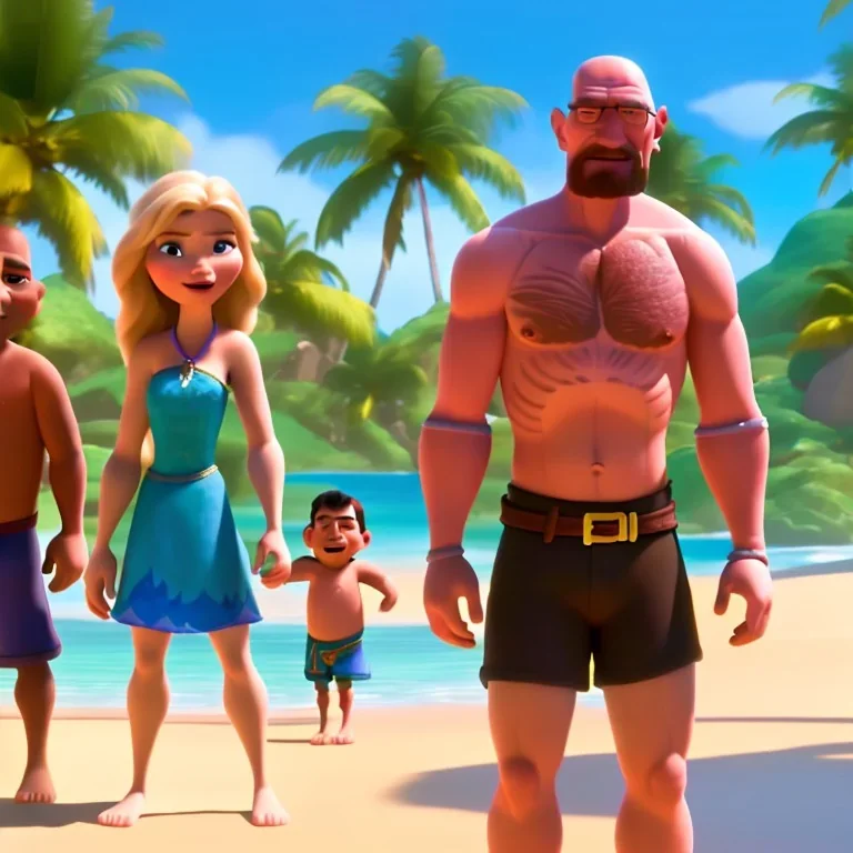 shirtless Walter White family , 8k, tropical beach background, jaun