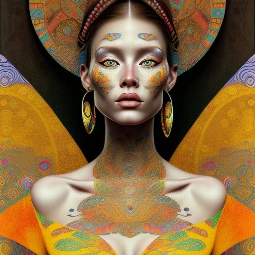 retrato de mujer tribal bella con tatuajes con estilo de Gustav Klimt