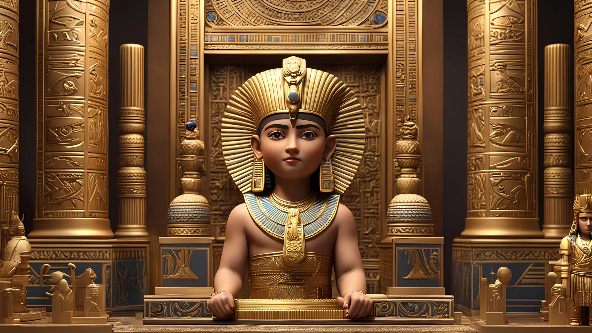 Chibi-style, 3D, 8K render of a detailed representation of 1man, portrait of godanubis in front altar with groups of egyptian,