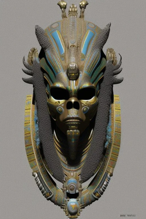 Aztec male African Egyptian alien, cracks in the voodoo head, wicked, eyes, crown, Elephant, 8k, finely detailed, photo realistic, tiger turquoise skull head gold dragon space alien snow skeleton gold gorilla silver crown silver eyes