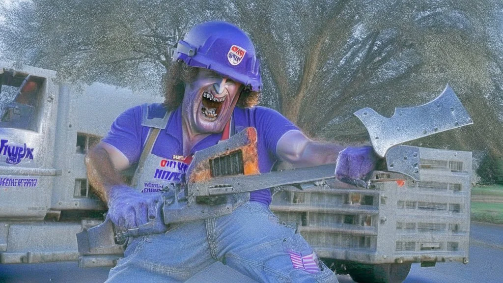 fedex driver using chainsaw as texas chainsaw massacre guy