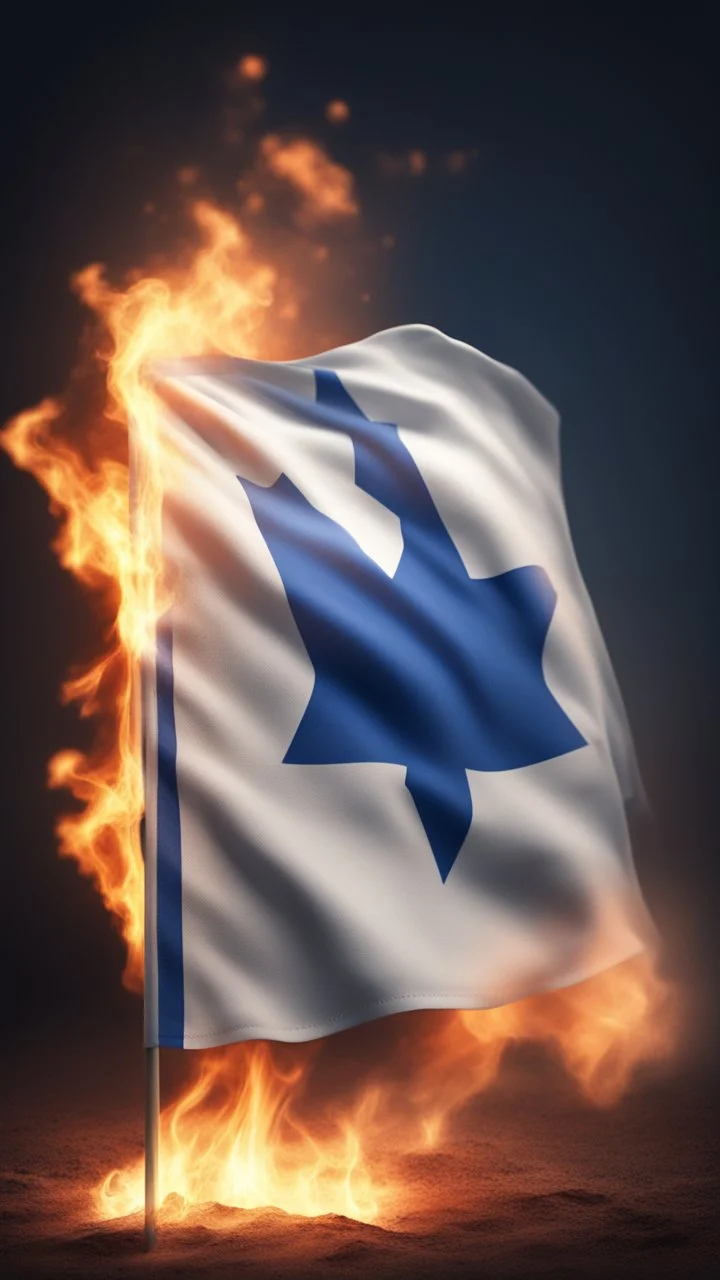 Hyper realistic burning israel flag at night