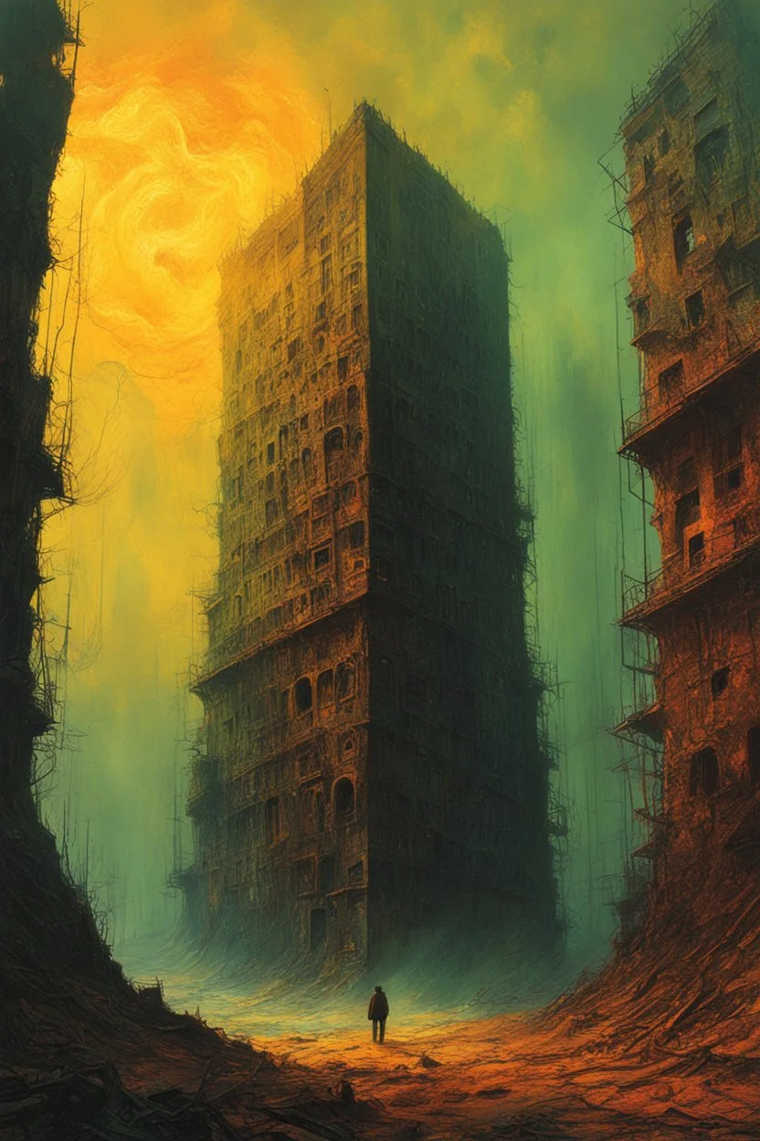 the catastrophic misfortune visited on the helpless and innocent by the machinations of rampant corporate greed in the style of Zdzislaw Beksinski, light luminous colors and otherworldly dystopian aesthetic of decay, highly detailed, 4k