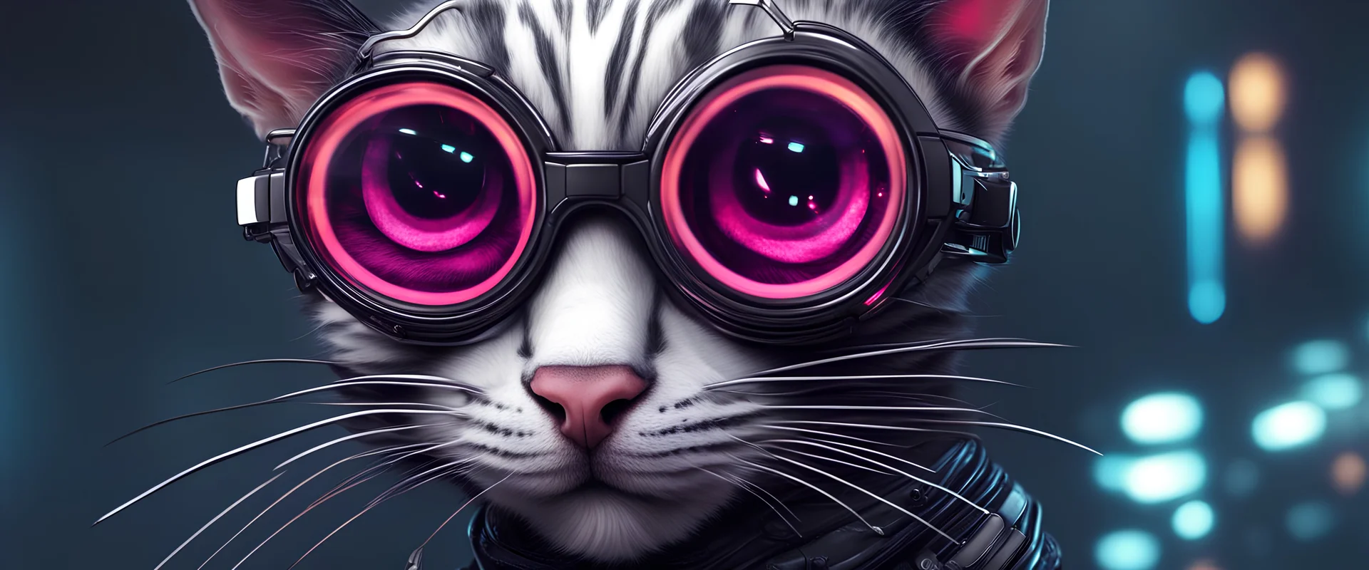 Cyberpunk cat with fancy glasses, hyper realistic