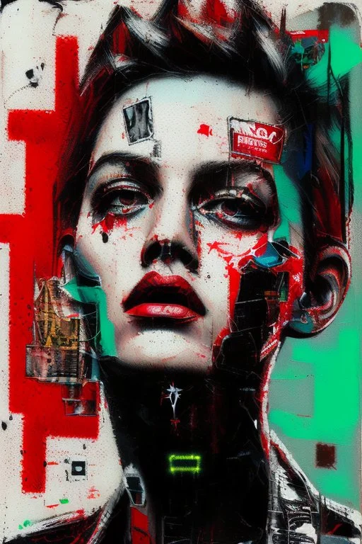 Ultra detailed medium portrait painting of "no exit sign" matrix effects, punk visual art, punk art aesthetic, graffiti art, pop surrealism, collage art, cluttered paint glitches