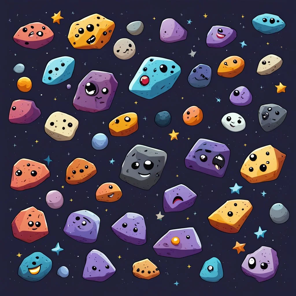 cartoon asteroids with faces