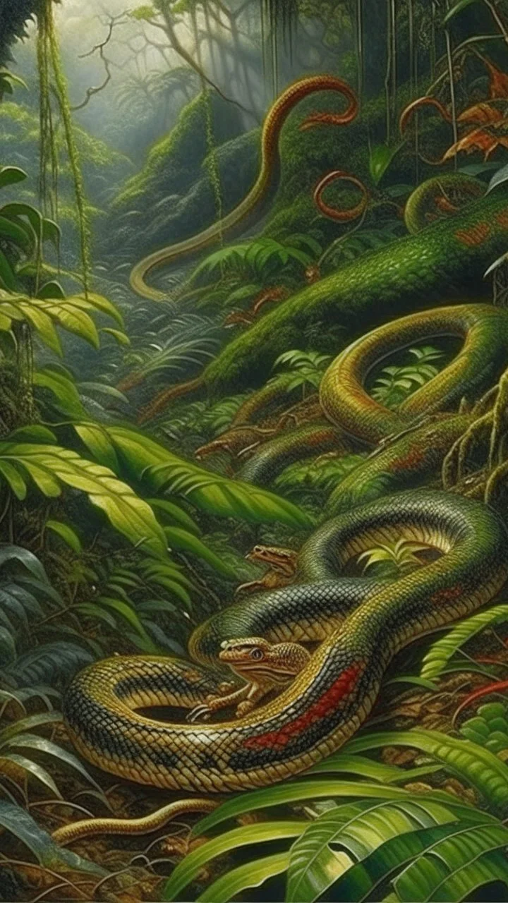 A rainforest filled with vipers painted by Henri-Robert Bresil