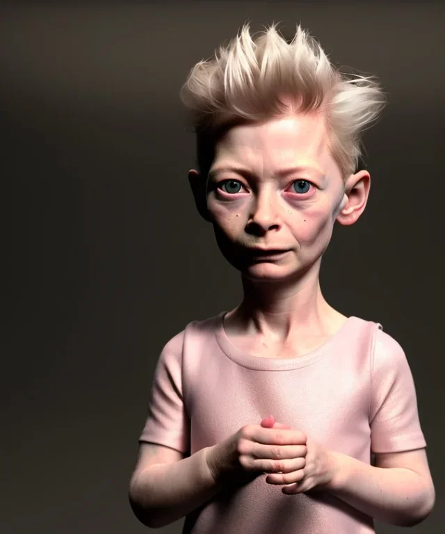 Tilda swinton toddler, full body, shoe, dress, soft skin, dramatic lighting, hyper realistic