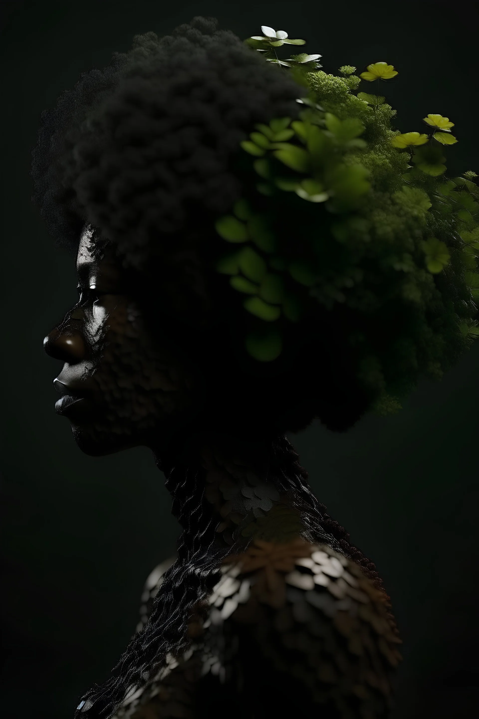 afro made out of plants low fidelity no face 4k