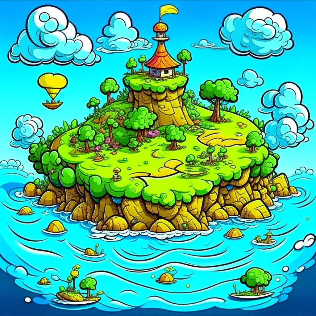 trippy cartoon island