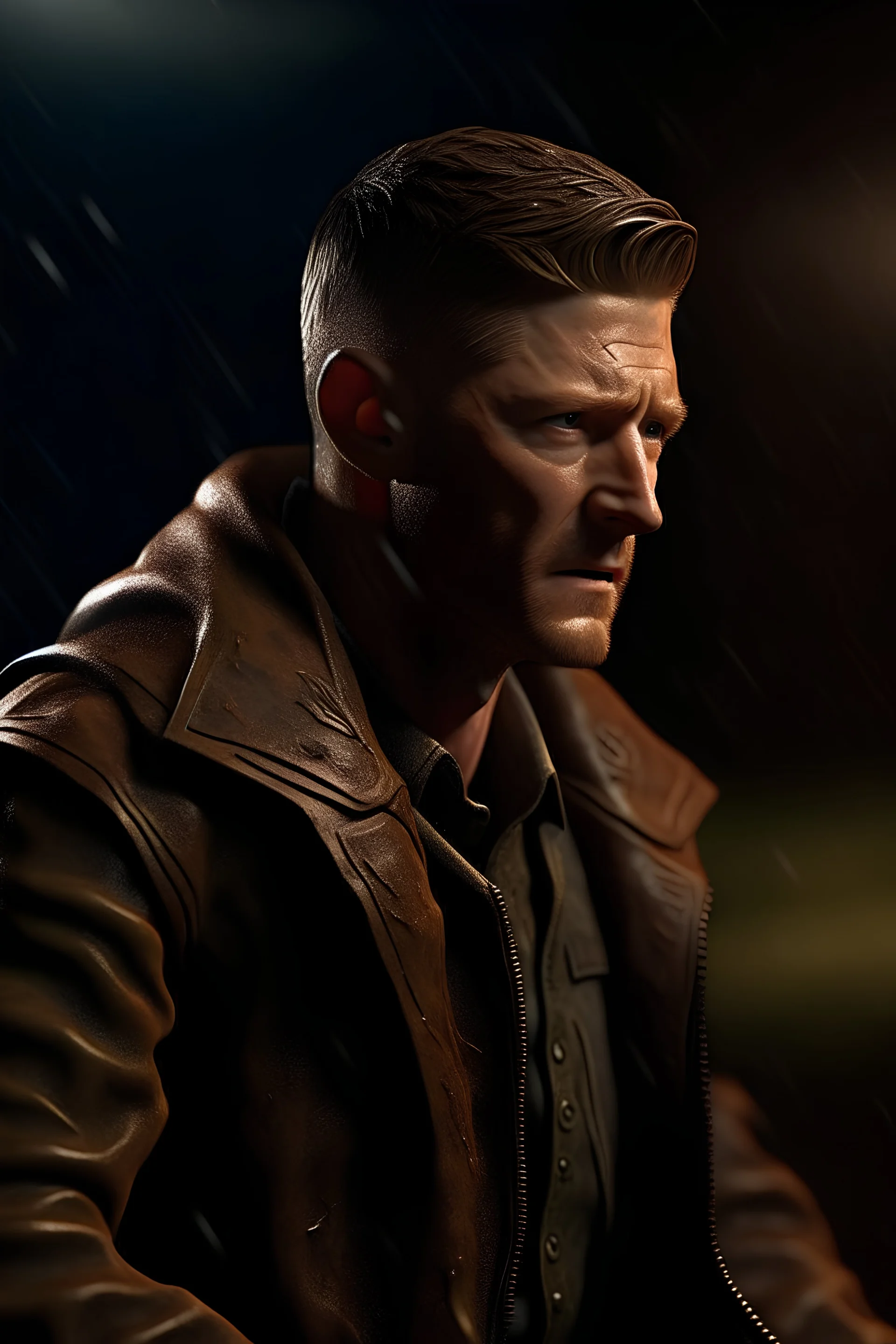 Insanely Detailed Dean Winchester, Action Pose, by Greg Rutkowski, bokeh, WLOP, dynamic lighting, hyperdetailed, Intricately Detailed, Midnight Lighting, Photorealism, Film Quality, Filmic, deep color, #film, 8K resolution, back lit, thunderstorm, tornadic, Moonlit, stygianscale, 8k resolution, trending on artstation, dramatic