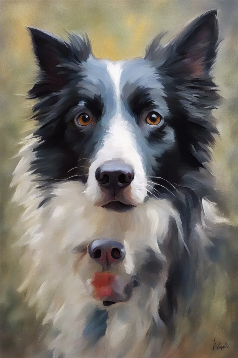 border collie portrait painterly, brush work, heavy brush work, impressionistic, painting process impasto
