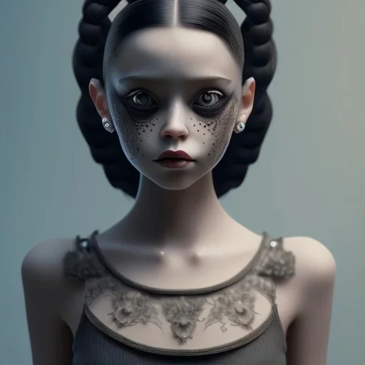 Jenna ortega addams family,wednesday addams make up, wednesday addams black dress, wednesday addams hair, hyper detail, octane render, unreal engine 5, photorealistic, 8k resulation