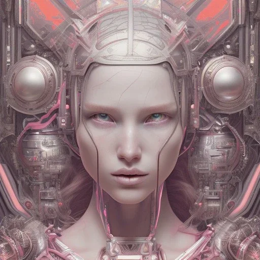 hyper-detailed, electonic prison, emaciated red-haired woman chained to the wall,sci- fi style, a highly detailed CG render, Sci fi, pink and gray complementary colours,masterpiece by Akihiko Yoshida, Asaf Hanuka,Frank Sun, Alena Aenami.