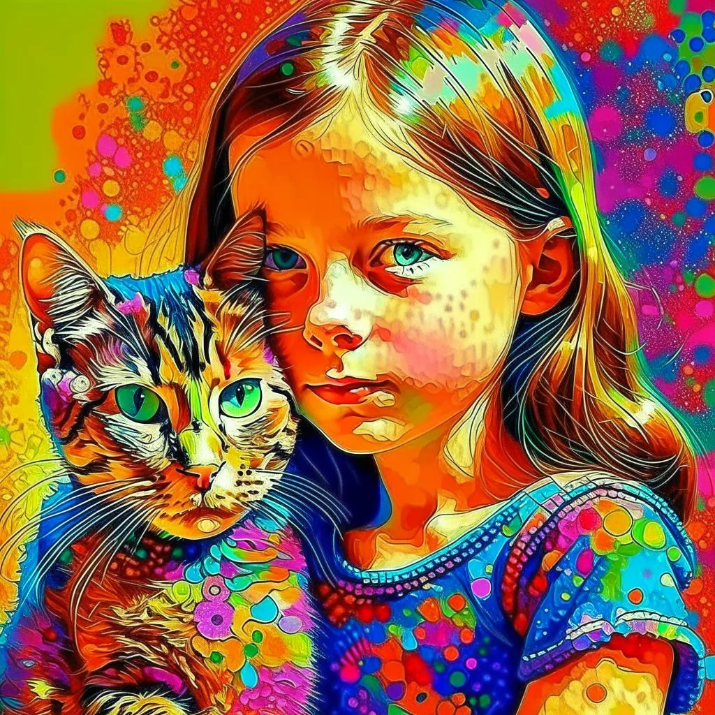 A girl and her cat inspirational styles - Pointillism, Realism and Fauvism