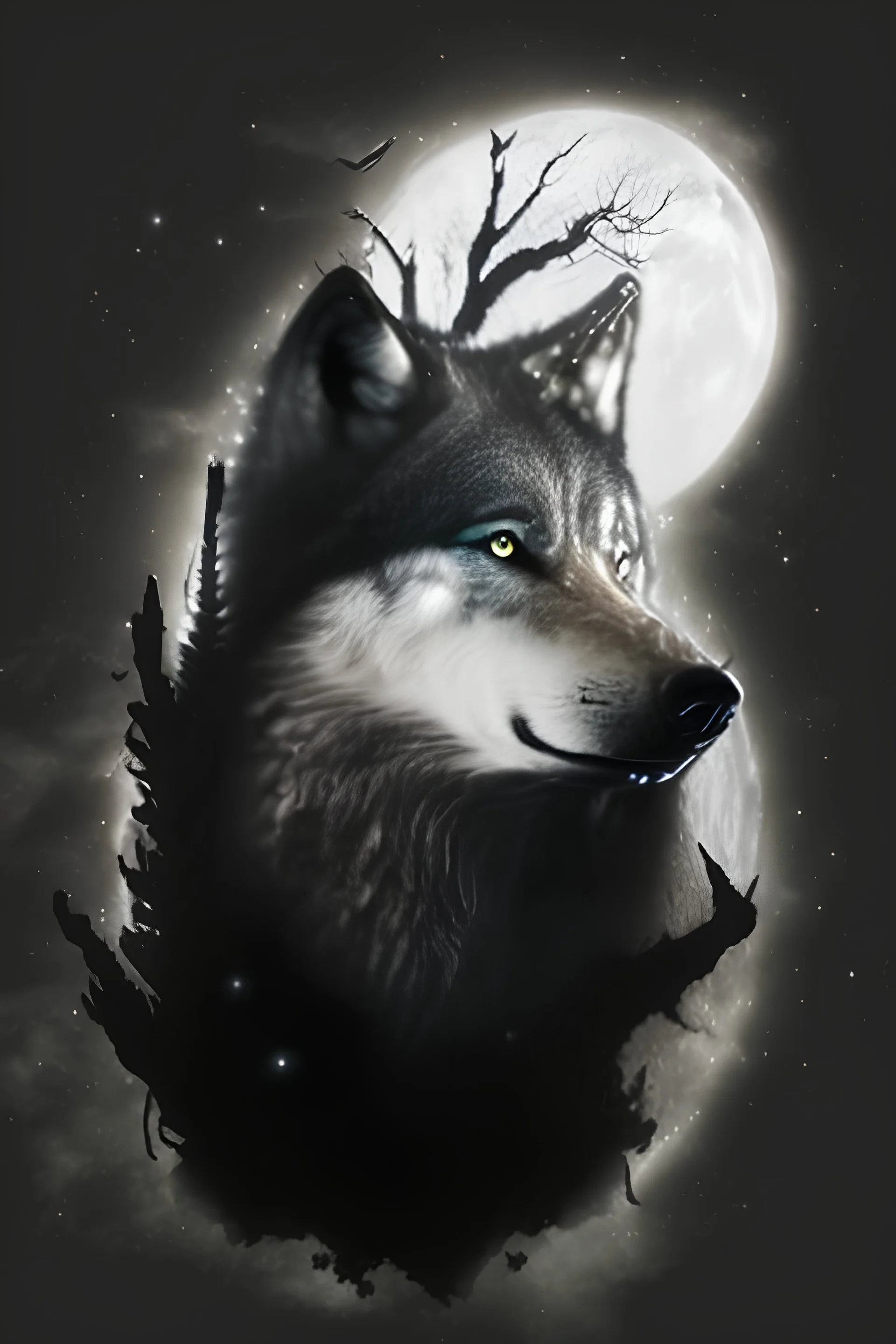 Wolf howling at the moon