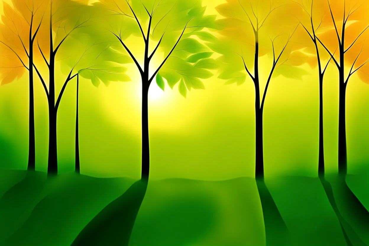 trees with leaves and in the Sun peaceful abstract artwork, calm