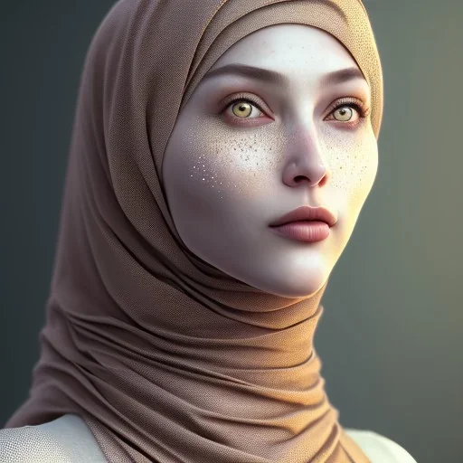 surreal, close up portrait of woman in hijab who is going into nothingness, invisible, turn to nothing, fine detail, highly intricate, modern surrealism painting, high-quality, volumetric lighting, 8k, ultrahd, George Grie, Marco Escobedo, Igor Morski,Brian Froud, Howard Lyon, Selina French