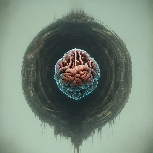 a human brain in liquid blood, steam punk, scary, horror, realistic, made in octane, cinematic, ultra-realistic, extremely detailed octane rendering, 8K, VRAY Super Real ar 2:3, dof photorealistic futuristic 50mm lens hard lighting dark gray tintype photograph, realistic lighting