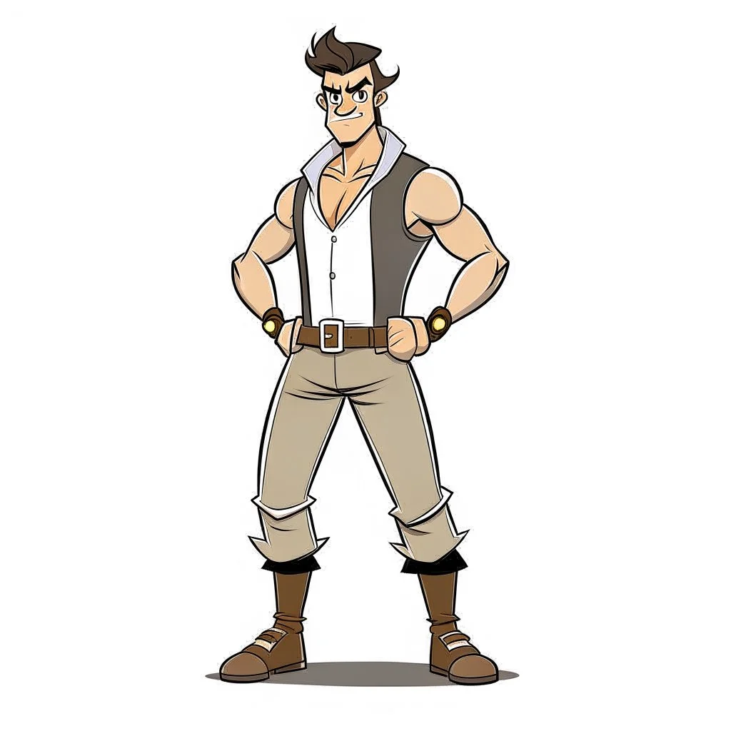 game charachter design, his name is Paulo, Brazilian, hands, full body, simple, muscled,wearing mini skirt, perfectly drawn, detailed, no background,centered