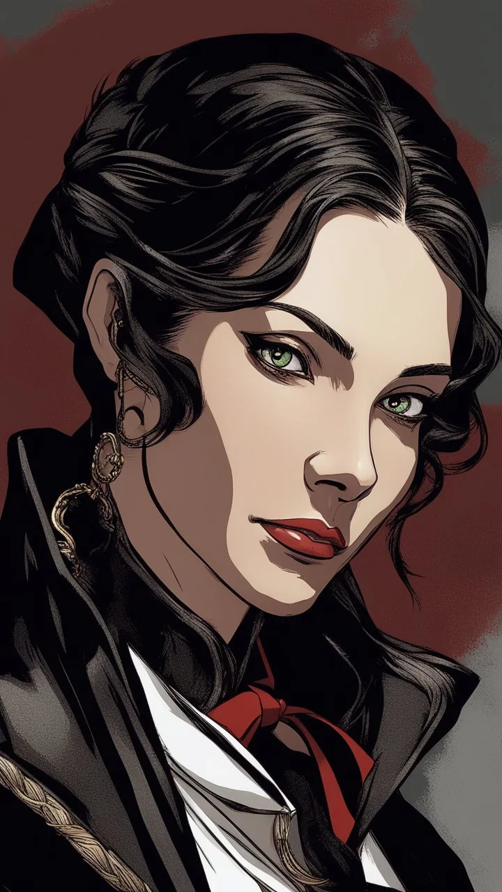 Dungeons and dragons portrait of a woman with sharp facial features wearing a black suit and white tie