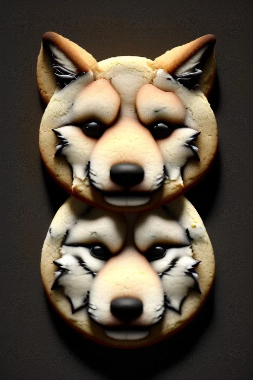 cookie with wolf face. Realistic image.