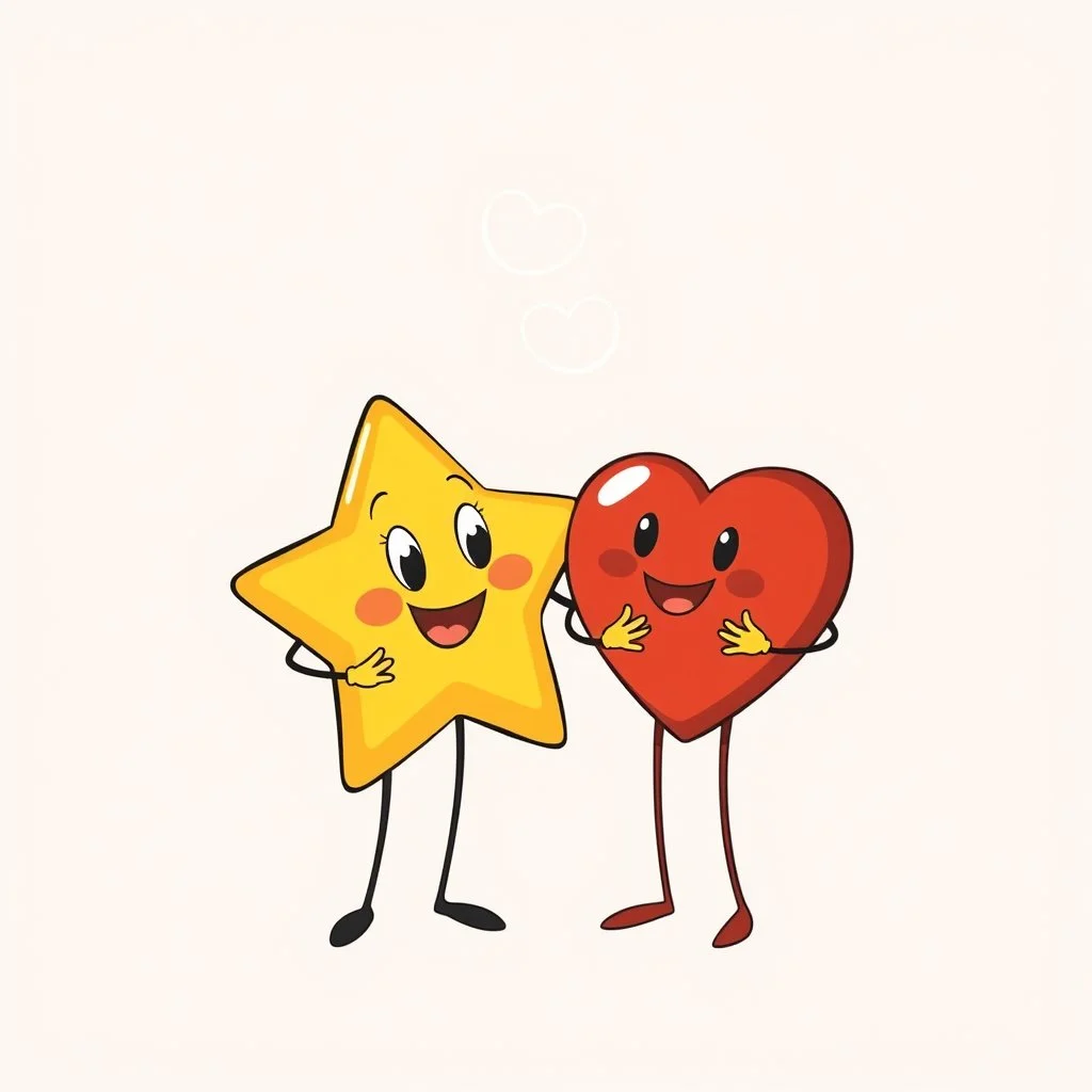 star-buddy and a heart-buddy together in a 1960s commercial illustration style