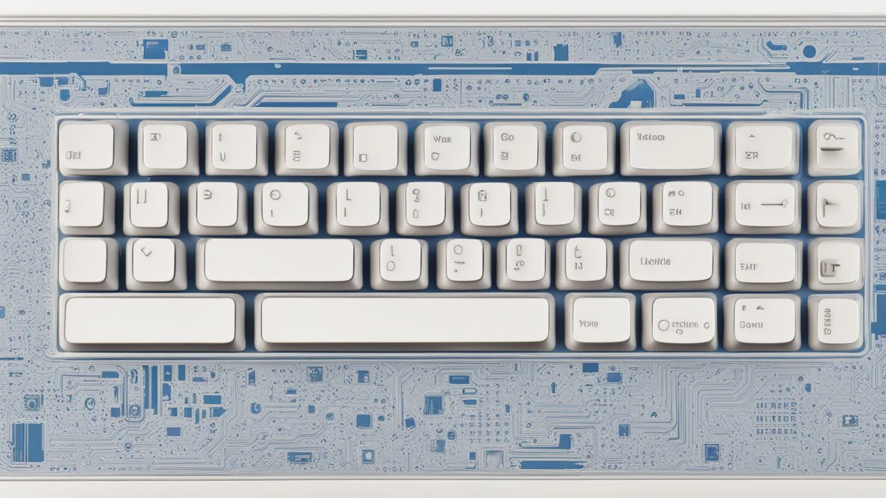 The image closely depicts a computer keyboard secured with a complex digital lock. The blue and white colors reflect the technological and security aspects of the subject. As an expression of digital protection and a focus on security in the era of digital communication, this image represents the balance between technology and personal safeguarding.
